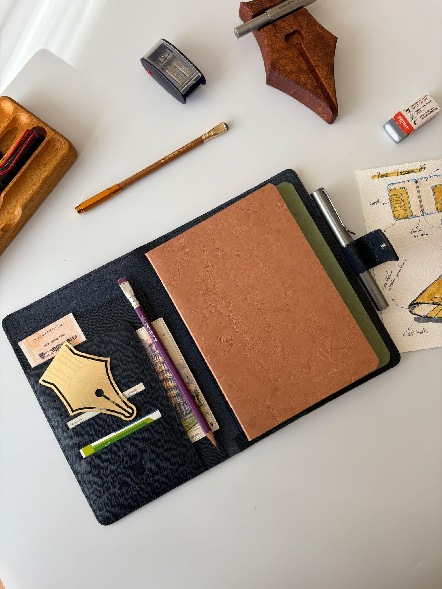 Eng Leather Saffiano Deri Koleksiyonu  A5 Defter & Kalem Çantası Deep Teal