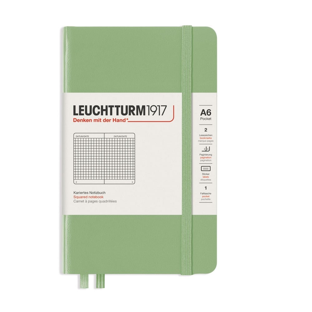 Leuchtturm1917 Not Defteri Cep Boy (A6), Sert Kapak, 187 Numaralandırılmış Sayfa, Kareli, Sage 363942