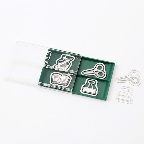 Midori Stainless Steel Bookmark - Stationery ( Ink Bottle, Scissors, Book) Kitap Ayracı