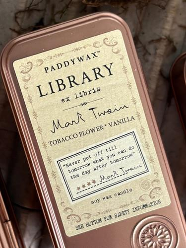 Paddywax Library Candle Two Wick Travel Tin Teneke Mum Mark Twain