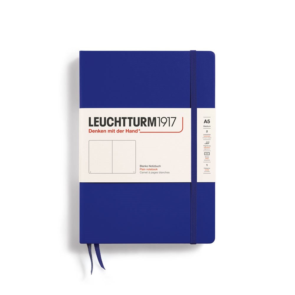 Leuchtturm1917 Not Defteri Orta Boy (A5), Sert Kapak, 251 Numaralandırılmış Sayfa, Düz, Ink Blue 369791