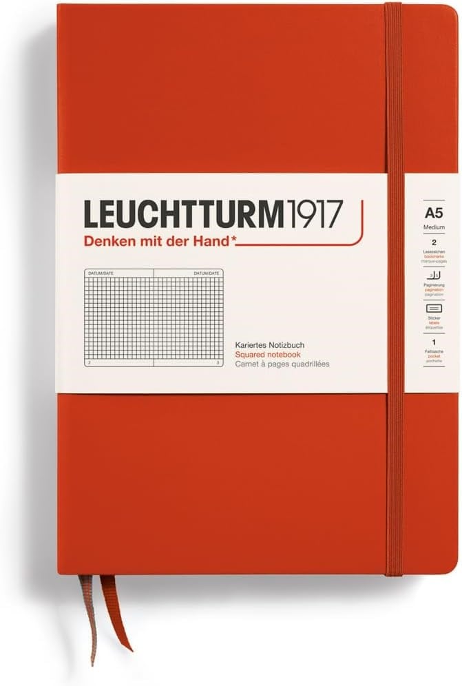 Leuchtturm1917 Doğal Renkler Serisi Not Defteri, Orta Boy (A5), Sert Kapak, 251 Numaralandırılmış Sayfa, Kareli, Fox Red 367253