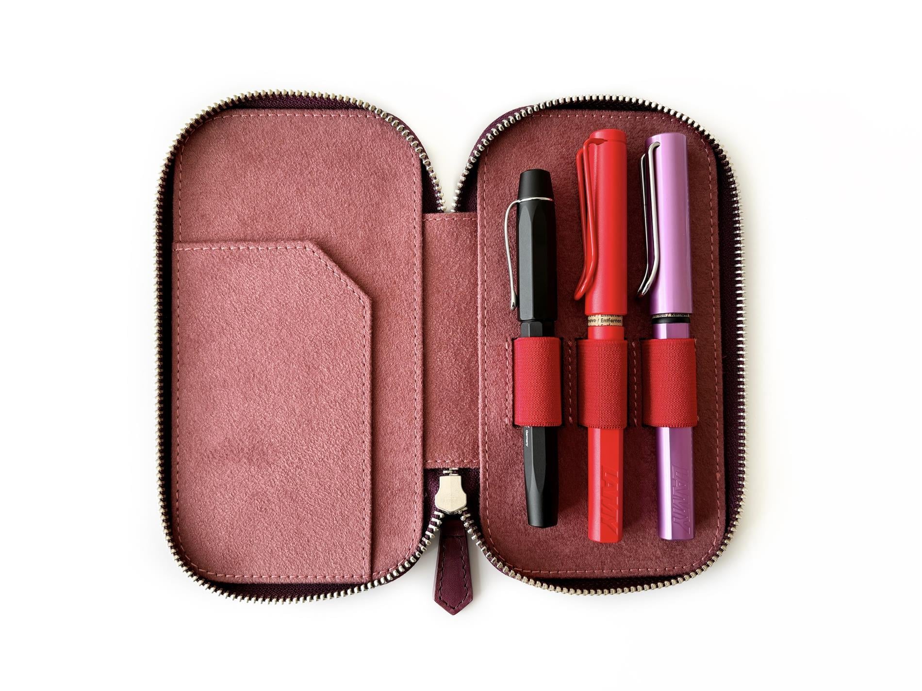 Eng Leather Soft Burgundy 3'lü Deri Kalem Kılıfı 