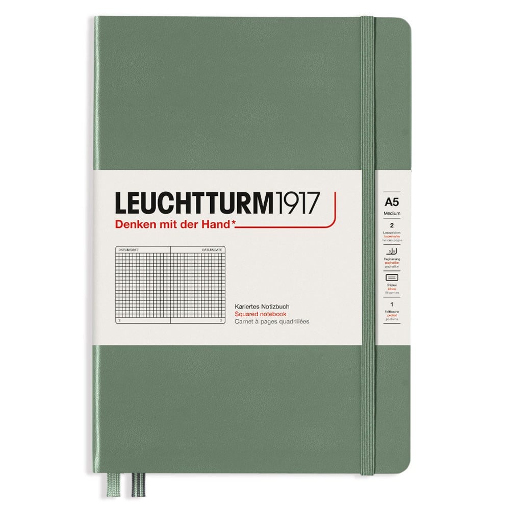Leuchtturm1917 Not Defteri Orta Boy (A5), Sert Kapak, 251 Numaralandırılmış Sayfa, Kareli, Olive 365491