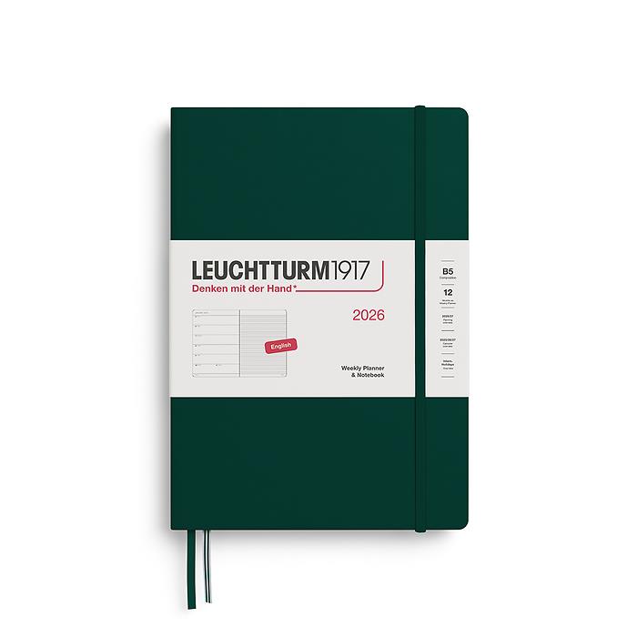 Leuchtturm1917 Tablet Boy (B5) 12 Aylık Ajanda ve Not Defteri (Çizgili) 2026 Sert Kapak, İngilizce, Orman Yeşili 372647