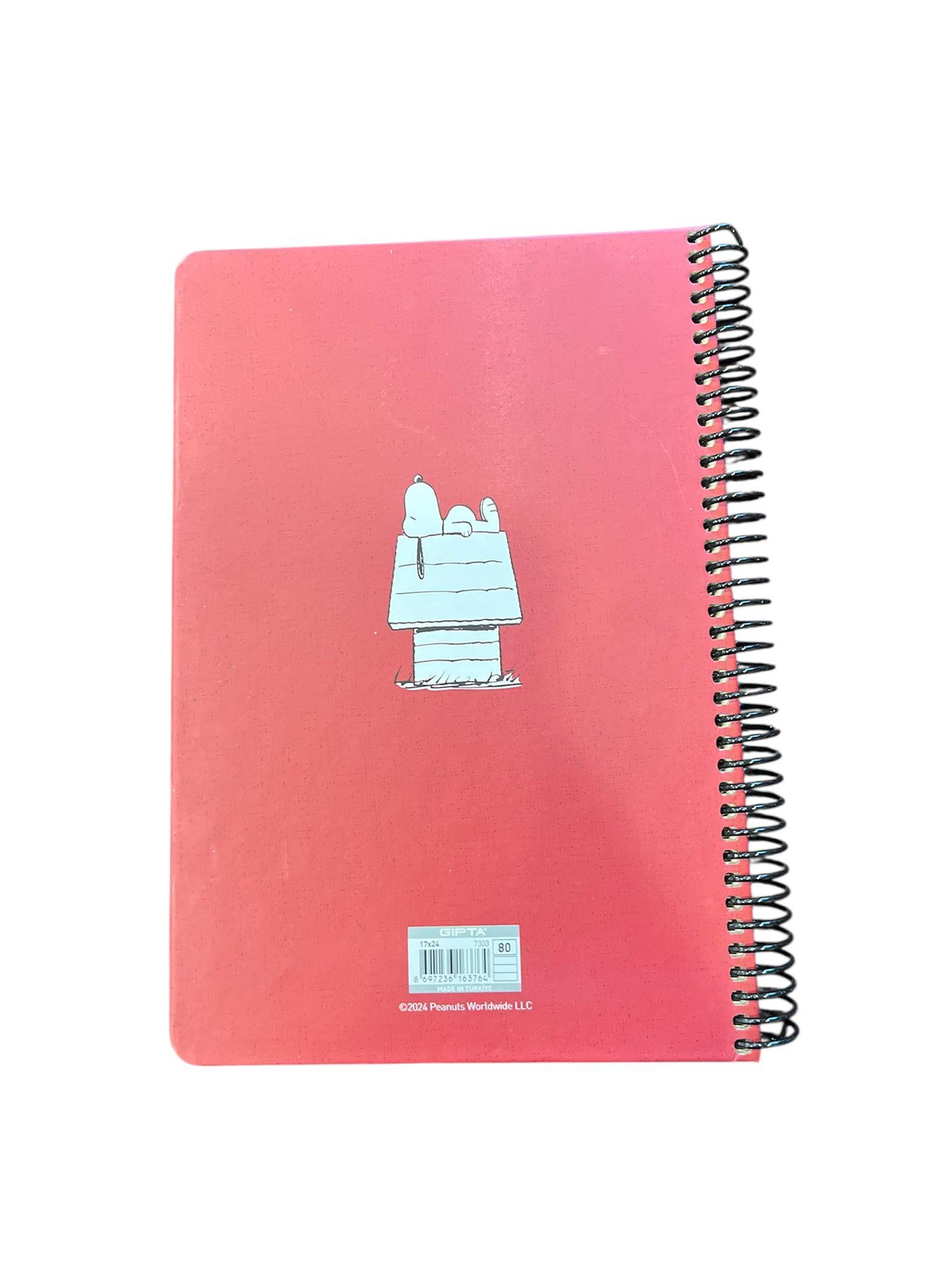 Gıpta Sert Kapaklı 17 x 24 cm 96 Sayfa Çizgili Telli Defter Snoopy Kırmızı