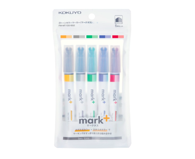 Kokuyo Mark+ 5'li Fosforlu Çift Uçlu Japon Kalem Seti PM-MT100-5S2