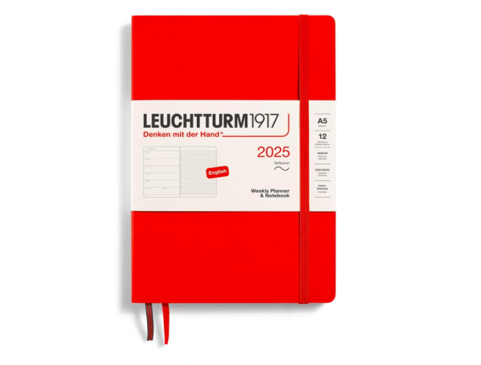 Leuchtturm1917 2025 Haftalık Planlayıcı ve Not Defteri, Yumuşak Kapak, Orta Boy (A5), 144 Sayfa, İngilizce, Çizgili, Lobster 370750