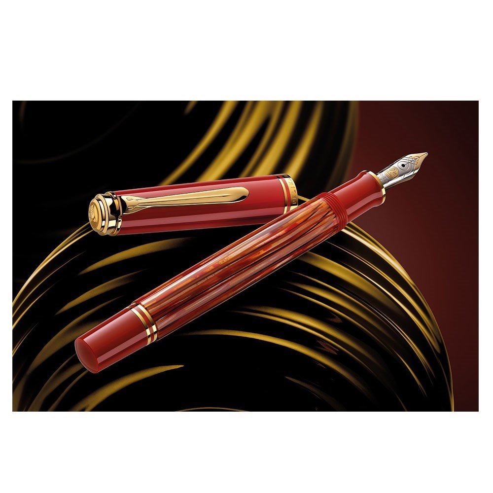 Pelikan Souveran Series M600 Tortoiseshell Red Dolma Kalem EF Uç