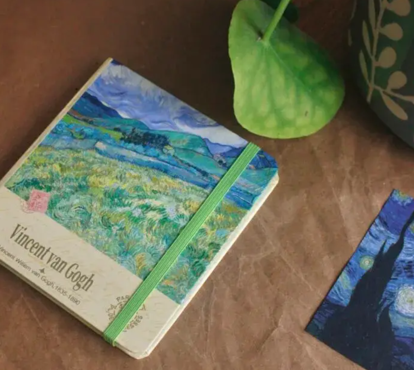 Nova Crafts Van Gogh Yeşil ve Mavi Tablo Yaldızlı Kare Lastikli Tarihsiz Ajanda