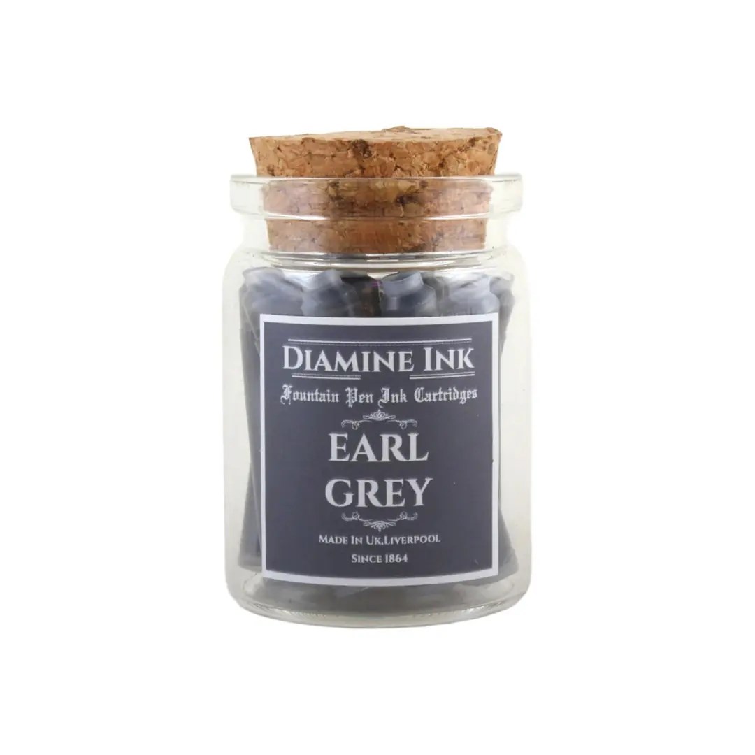 Diamine Mantar Kapak Cam Şişe 12'li Kartuş Seti Earl Grey