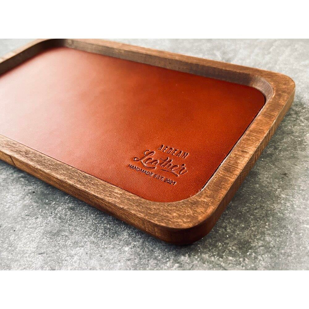 Aegan Leather Kayın Ağacı Kalem Tepsisi Konyak
