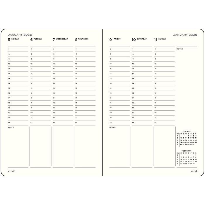 Leuchtturm1917 Orta Boy (A5) 12 Aylık Hafta Ajandası 2026 Sert Kapak, İngilizce, Tozlu Gül 372760