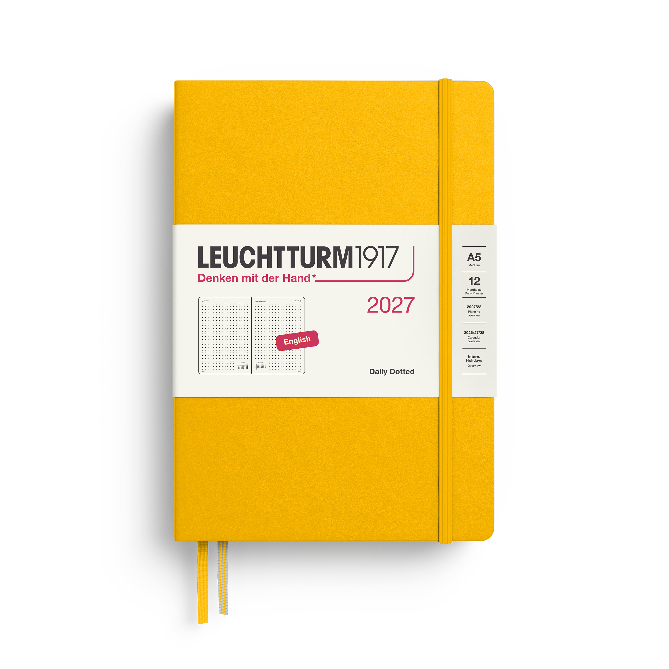 Leuchtturm1917 Planner 2027 - 12M Günlük Planner Noktalı Medium A5 2027 İngilizce Sunflower 400335