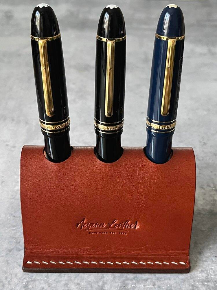 Aegan Leather Hakiki Deri 3'lü Kalem Tutucu Konyak
