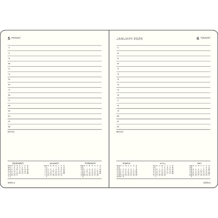 Leuchtturm1917 Orta Boy (A5) 12 Aylık Günlük Ajanda (Çizgili) 2026 Sert Kapak, İngilizce, Siyah 372772