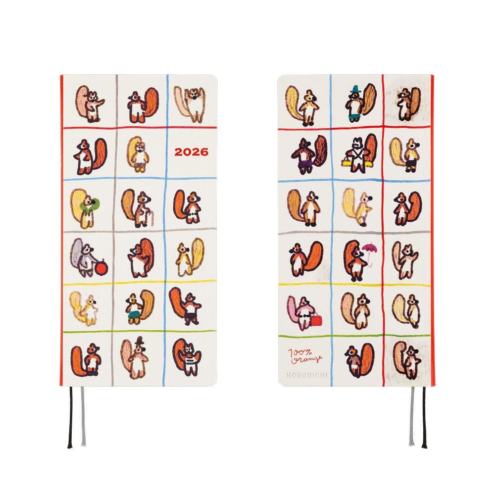 Hobonichi Ajanda Techo Weeks - English - 100%ORANGE: Squirrel’s Moving Day - 2026 Jan Start