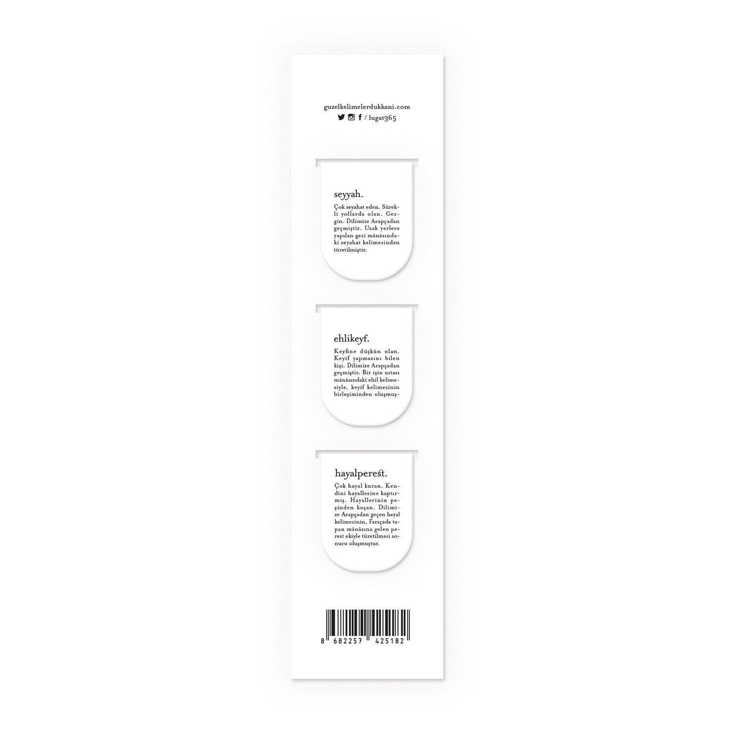 Lûgat365 Mıknatıslı Kitap Ayraç Seti: Seyyah, Ehlikeyf, Hayalperest