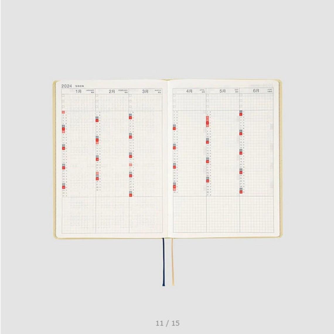 Hobonichi Techo 2024 Slash (Ivory) HON / A5 Size / Daily / Jan start / Mon start - Japanese Edition