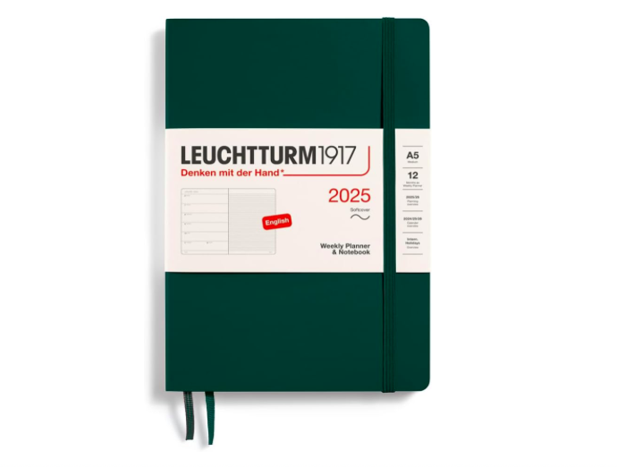 Leuchtturm1917 2025 Haftalık Planlayıcı ve Not Defteri, Yumuşak Kapak, Orta Boy (A5), 144 Sayfa, İngilizce, Çizgili, Forest Green 370754