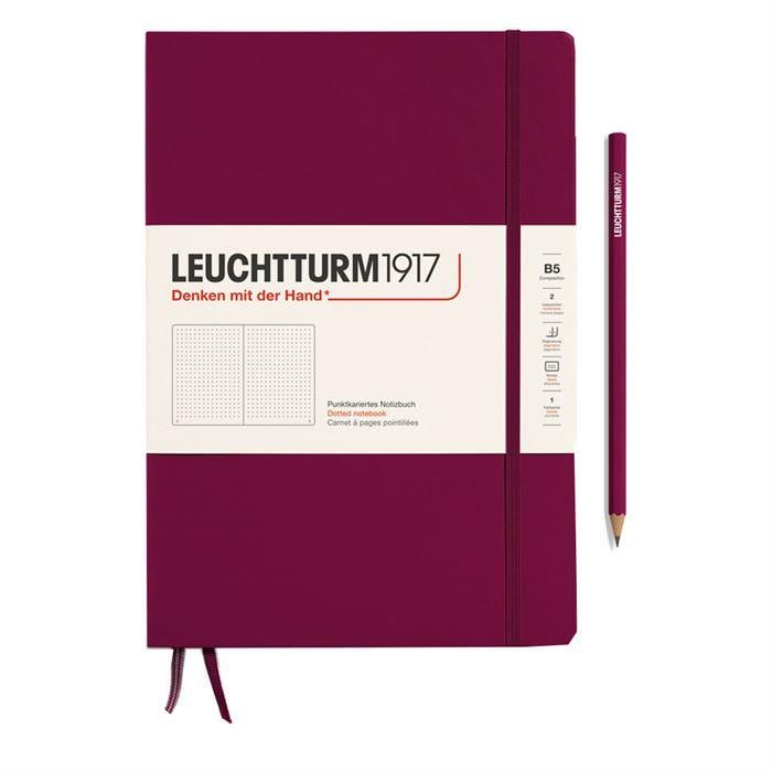 Leuchtturm1917 Composition Notebook, B5, Sert Kapak, 219 Sayfa Not Defteri, Noktalı, Port Red 366163