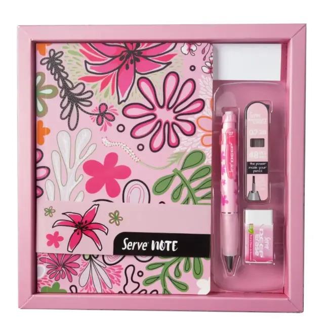 Serve Defter Seti – Desenli  Şeker Pembe Kutulu