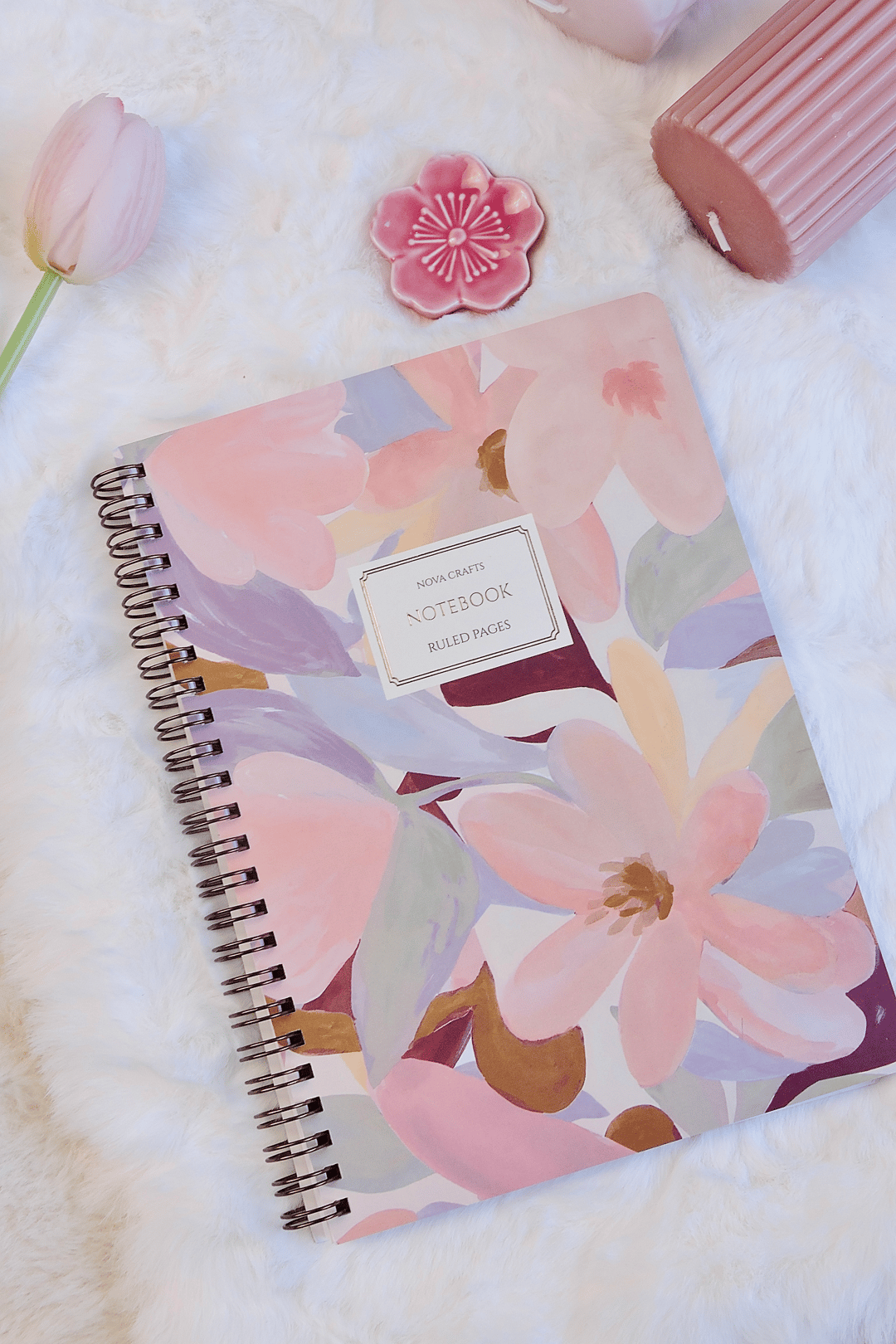 Nova Crafts Yaldızlı Spiralli Pembe Çizgili Defter