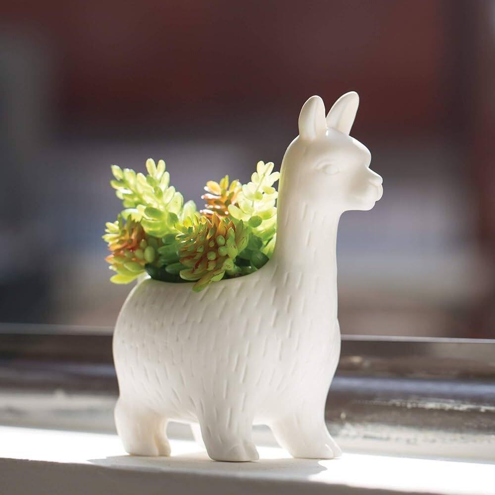 Kikkerland Lloyd The Llama Ceramic Cute Animal Planter Vazo