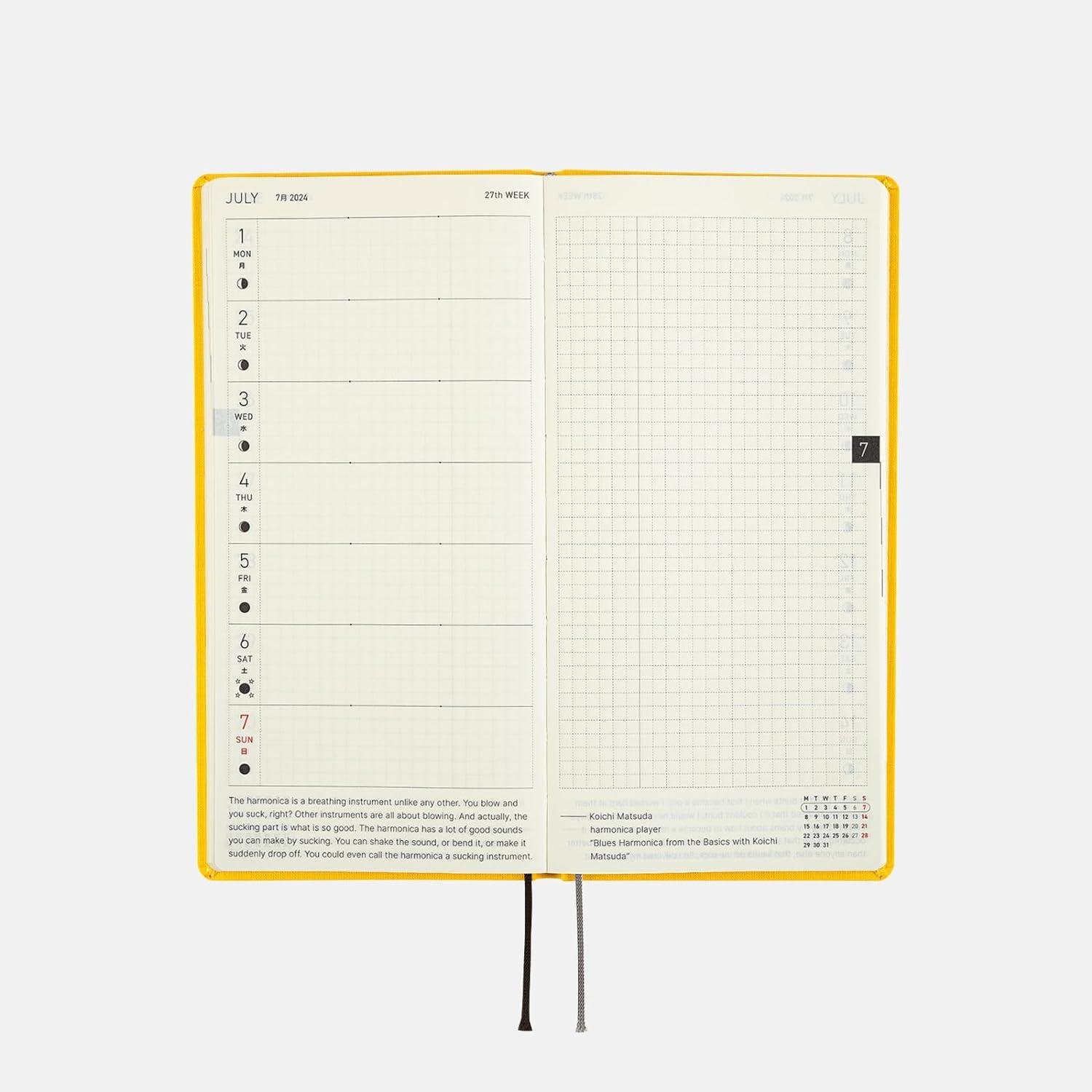 Hobonichi Techo Weeks Japanese Version 2024 Jan. Start Poppin' Yellow