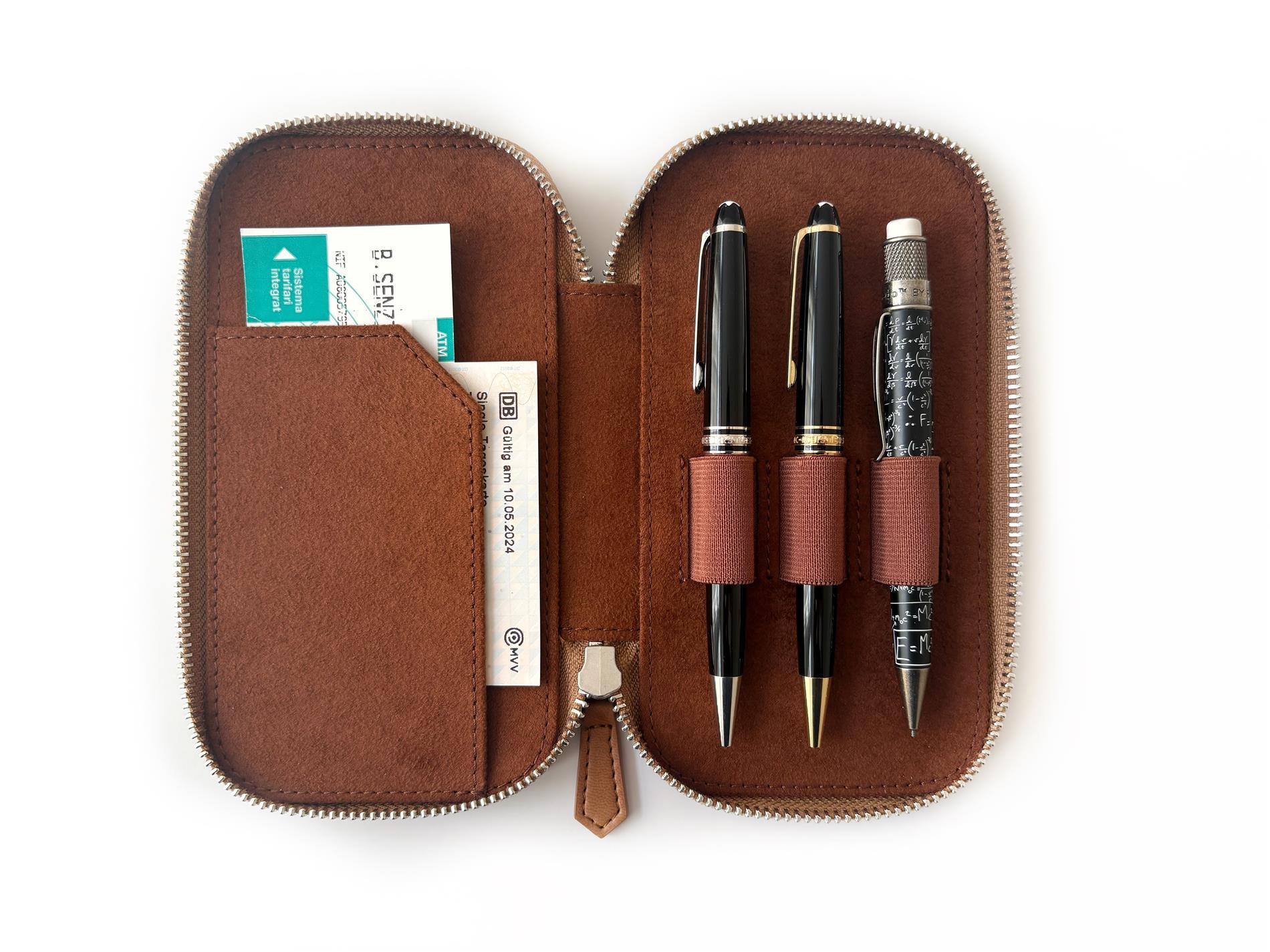 Eng Leather Vegan Apple Skin 3'lü Kalem Sahra Dark