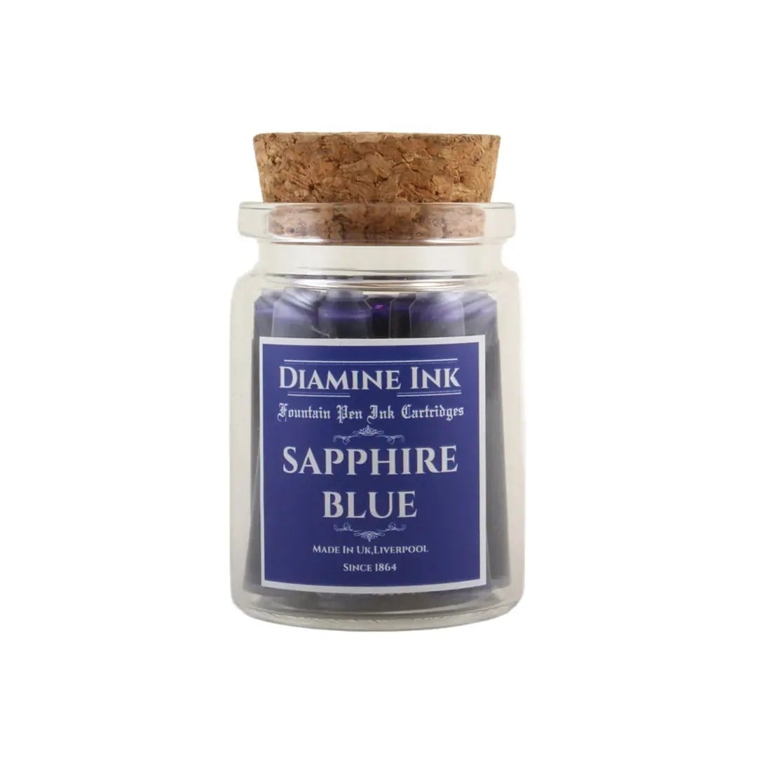Diamine Mantar Kapak Cam Şişe 12'li Kartuş Seti Sapphire Blue