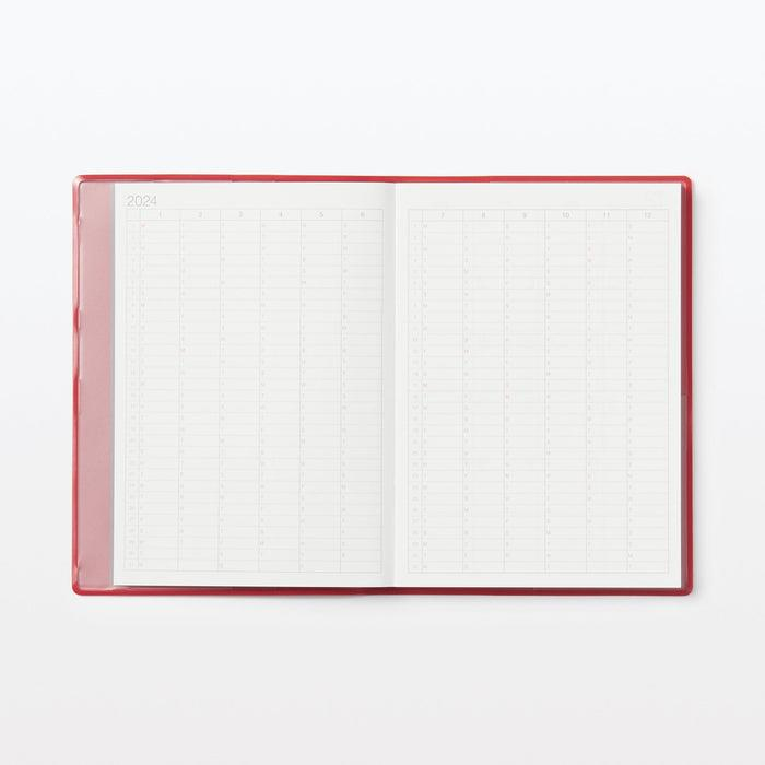 Muji 2024 Monthly/Weekly Planner - Monday Start B6 Ajanda Kırmızı
