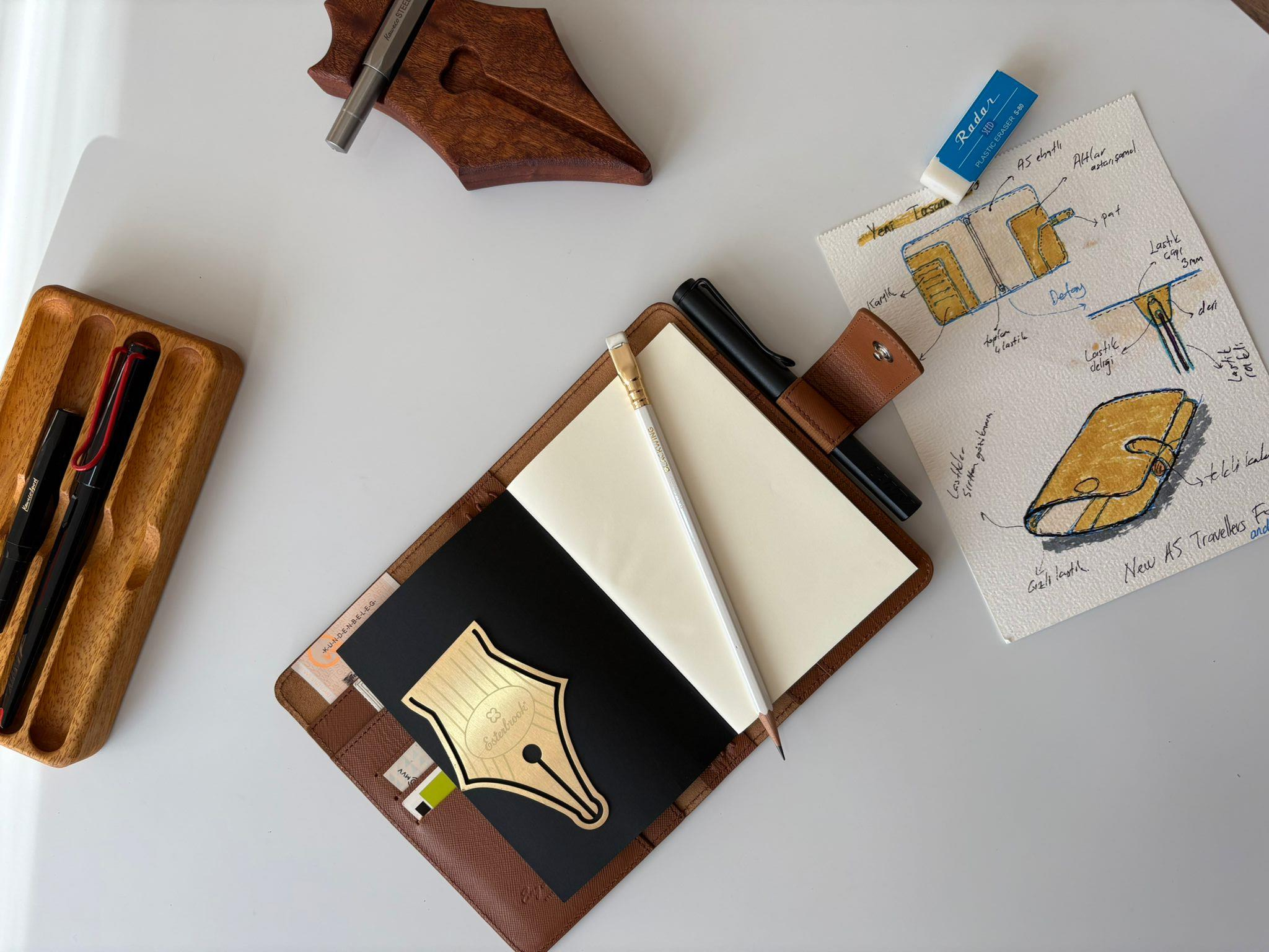 Eng Leather Saffiano Deri Koleksiyonu  A6 Defter & Kalem Çantası Terracota