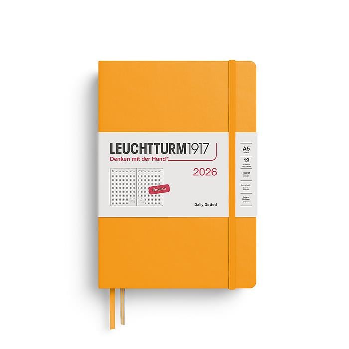 Leuchtturm1917 Orta Boy (A5) 12 Aylık Günlük Ajanda (Noktalı) 2026 Sert Kapak, İngilizce, Gündoğumu Sarı 372782