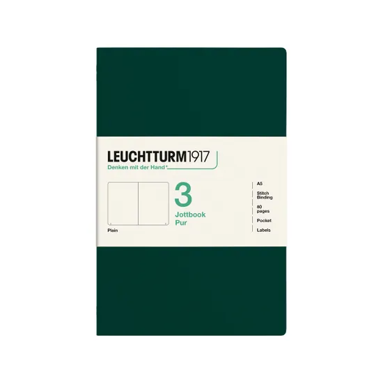 Leuchtturm1917 Jottbook Pur A5 80 Numaralandırılmış Sayfa Düz 3'lü Paket Defter Forest Green 400691