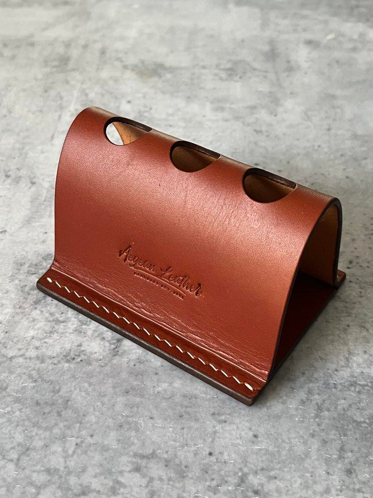 Aegan Leather Hakiki Deri 3'lü Kalem Tutucu Konyak