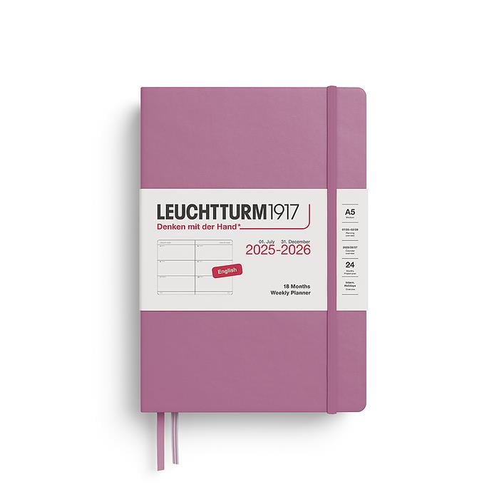 Leuchtturm1917 Orta Boy (A5) 18 Aylık Haftalık Ajanda 2026 Sert Kapak, İngilizce, Tozlu Gül 372809