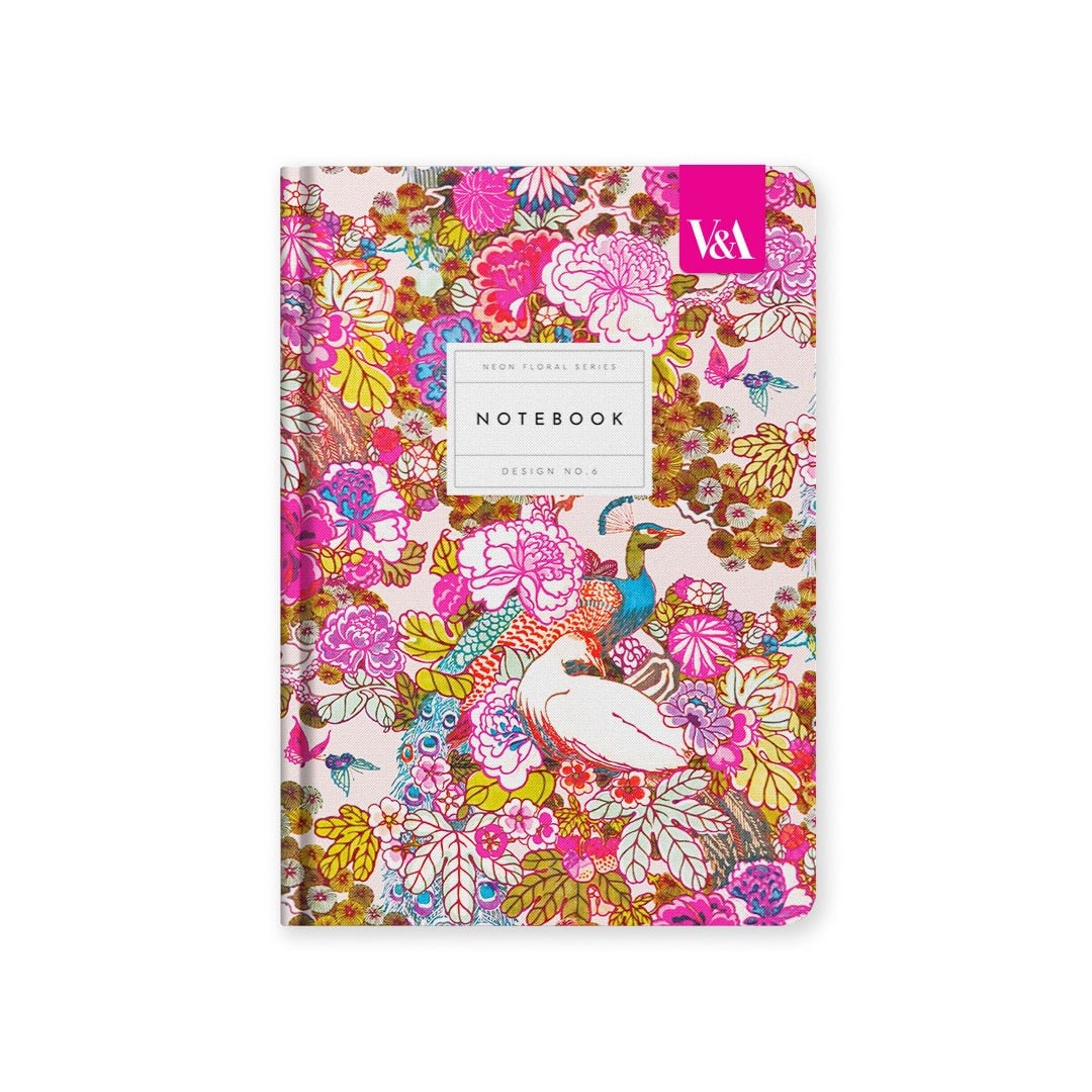 Ohh Deer V&A Tasarımı A5 192 Sayfa Sert Kapak Çizgili Defter Neon Floral Peacock Floral 12838