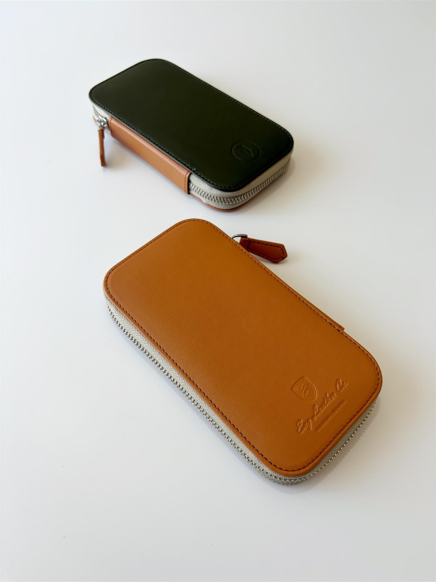 Eng Leather  Deri Koleksiyonu 3'lü Kalem Çantası Olive Tan