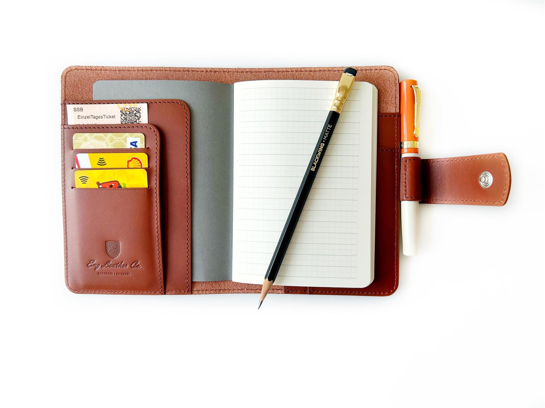 Eng Leather English Tan A6 Ebatlı Deri Defter Kılıfı ve Organizer