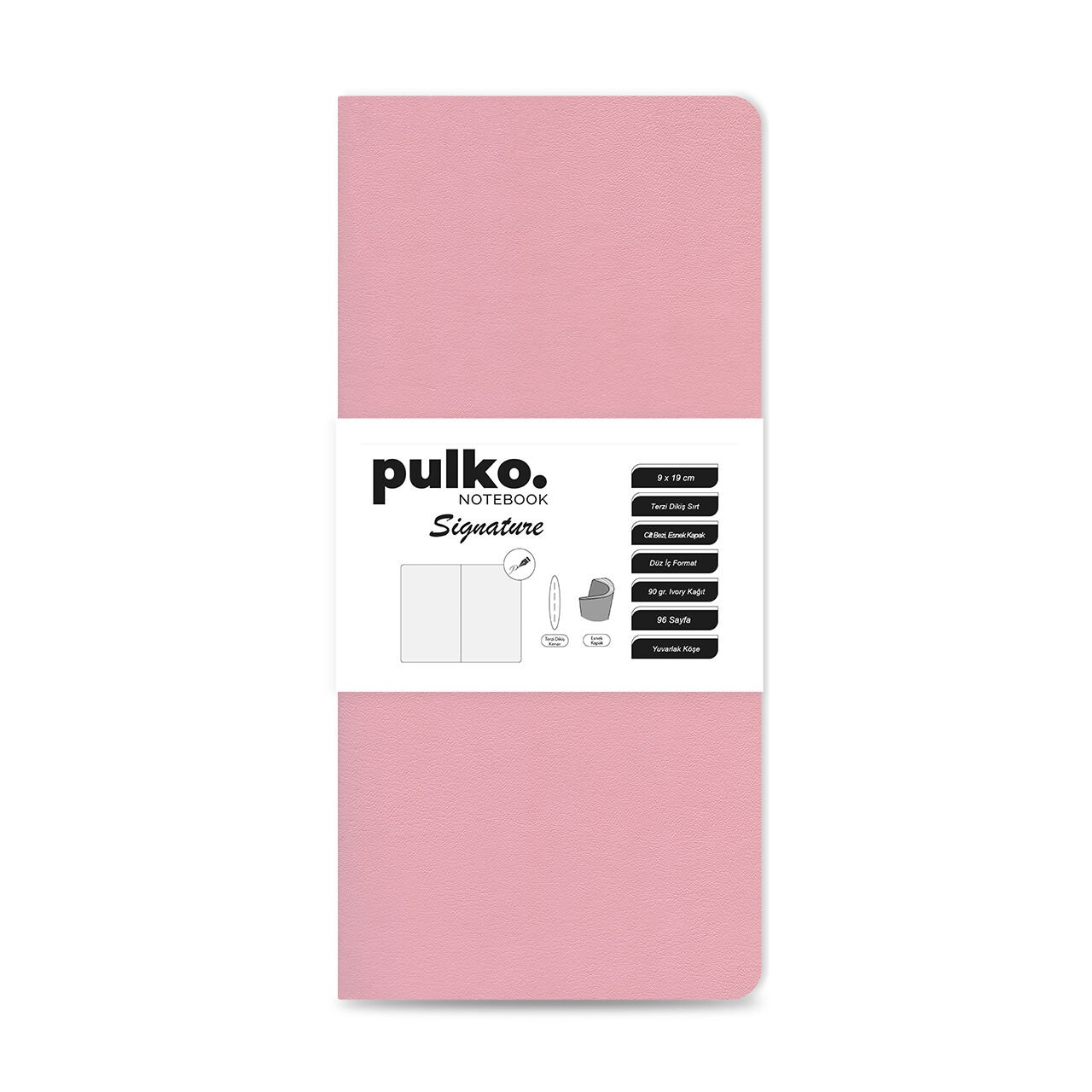 PULKO Notebook Signature Not Defteri, (9x19cm), Terzi Dikiş, 96 Sayfa, 90gr. Ivory, Düz, 0750, Powder