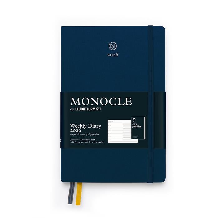 Leuchtturm1917 MONOCLE Çanta Boy (B6+) 12 Aylık Ajanda ve Not Defteri (Çizgili) 2026 Sert Kapak, İngilizce, Navy 373019