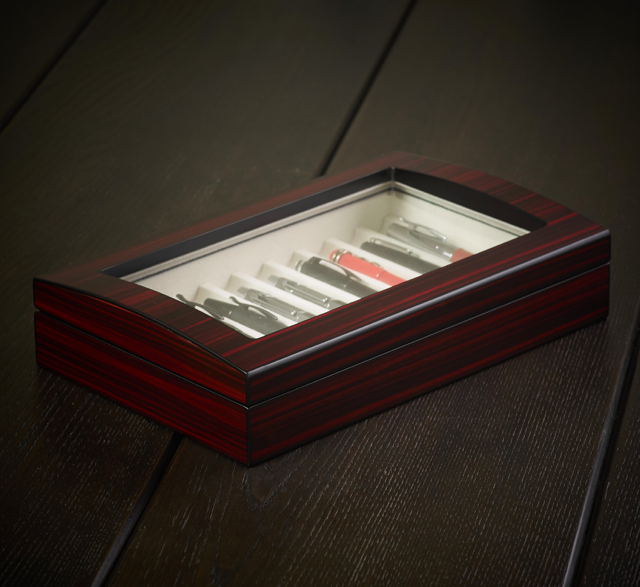 NFP Design Ahşap Cam Kapaklı 10'lu Kalem Kutusu - Abanoz