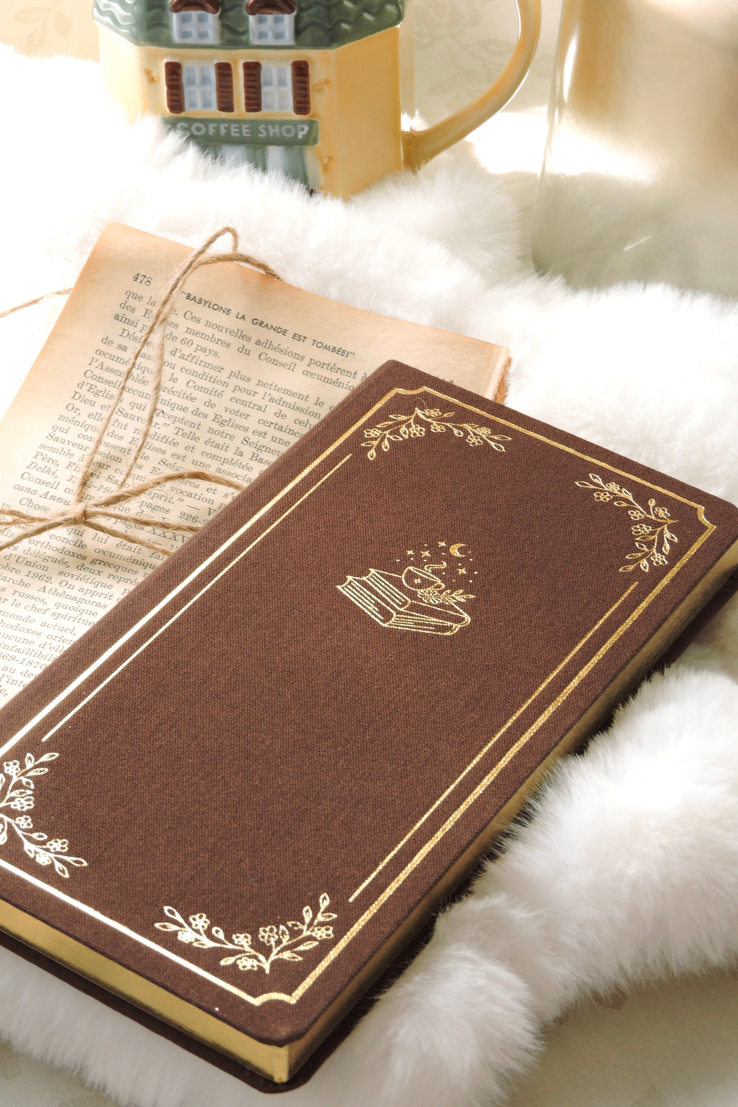 Nova Crafts Keten Yaldız Kapak Noktalı Defter 10x20.5 cm. 90 gr. Ivory 224 sy. Yaldız Kenar, Brown