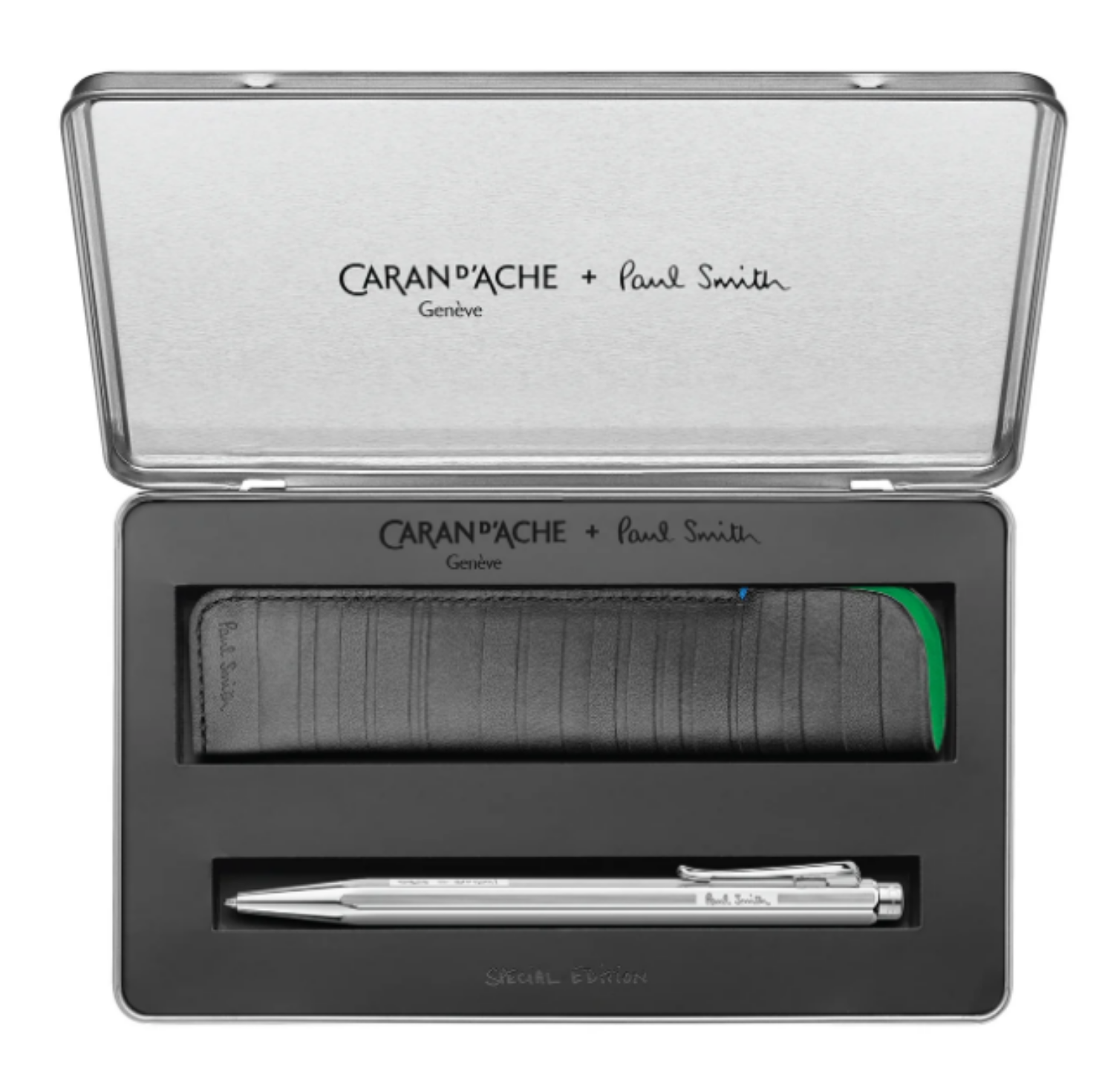 Caran d'Ache Ecridor Paul Smith Gri Gümüş Tükenmez Kalem & Siyah Deri Kılıf Seti 8902-344