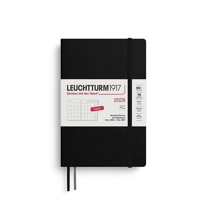Leuchtturm1917 Çanta Boy (B6+) 16 Aylık Ajanda ve Not Defteri (Çizgili) 2026 Yumuşak Kapak, İngilizce, Siyah 372790