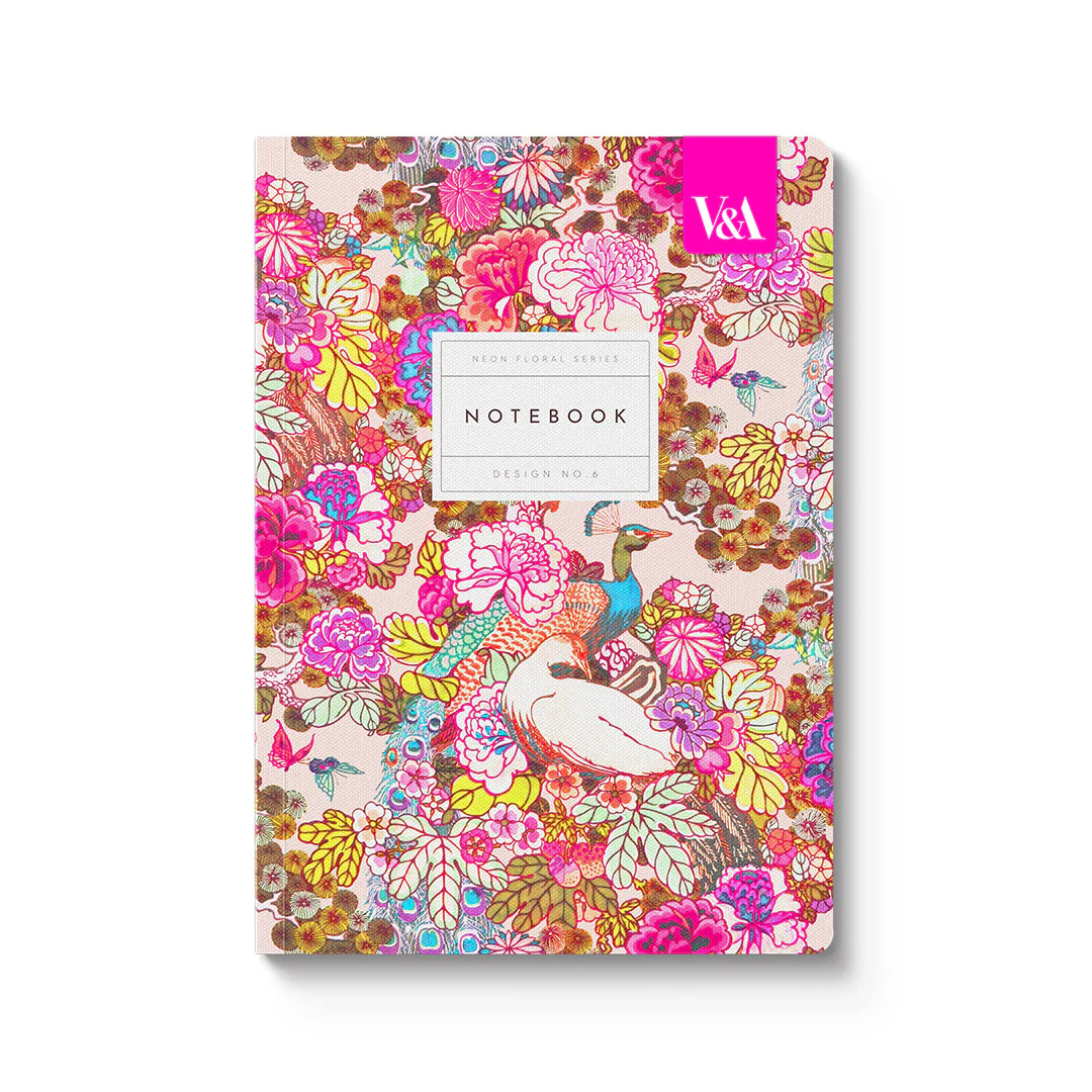 Ohh Deer V&A Tasarımı A5 176 Sayfa Premium Yumuşak Kapak Çizgili Defter Neon Floral Peacock Floral 12541
