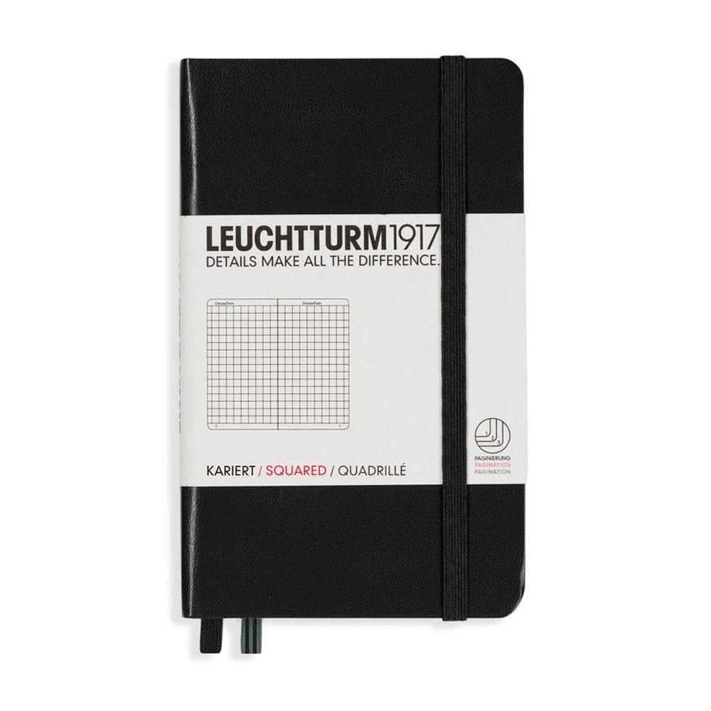 Leuchtturm1917 Not Defteri Cep Boy (A6), Sert Kapak, 187 Numaralandırılmış Sayfa, Kareli, Black 318898