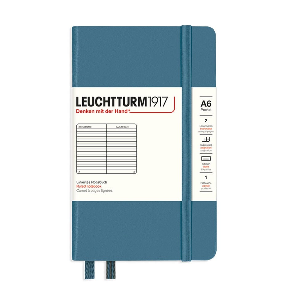 Leuchtturm1917 Not Defteri Cep Boy (A6), Sert Kapak, 187 Numaralandırılmış Sayfa, Çizgili, Stone Blue 365631