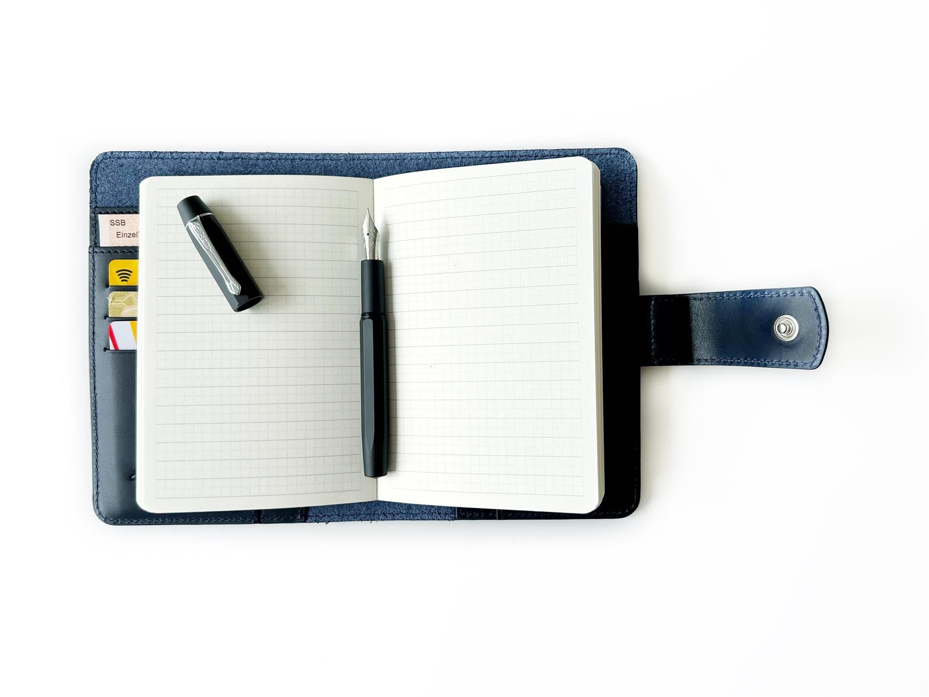 Eng Leather Navy Blue A6 Ebatlı Deri Defter Kılıfı ve Organizer